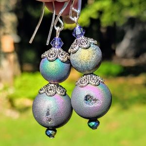 Rainbow druzy beads and Swarovski crystal